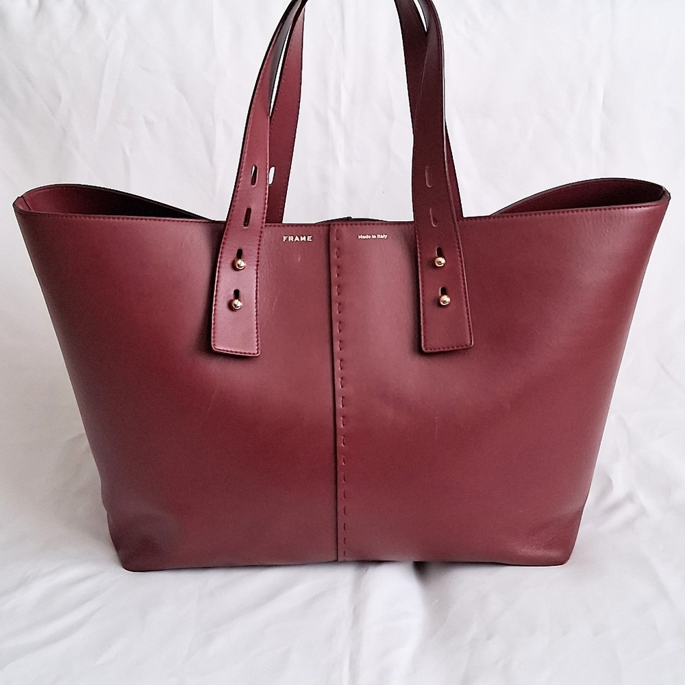 Frame Made In Italy Burgundy Leather Tote Bag